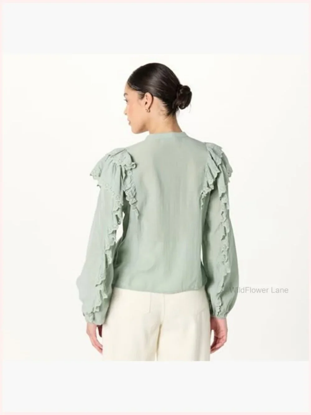 Dramatic Ruffle Sleeve Cotton Blouse - Loose Fit, Button Front - Picture 2 of 7